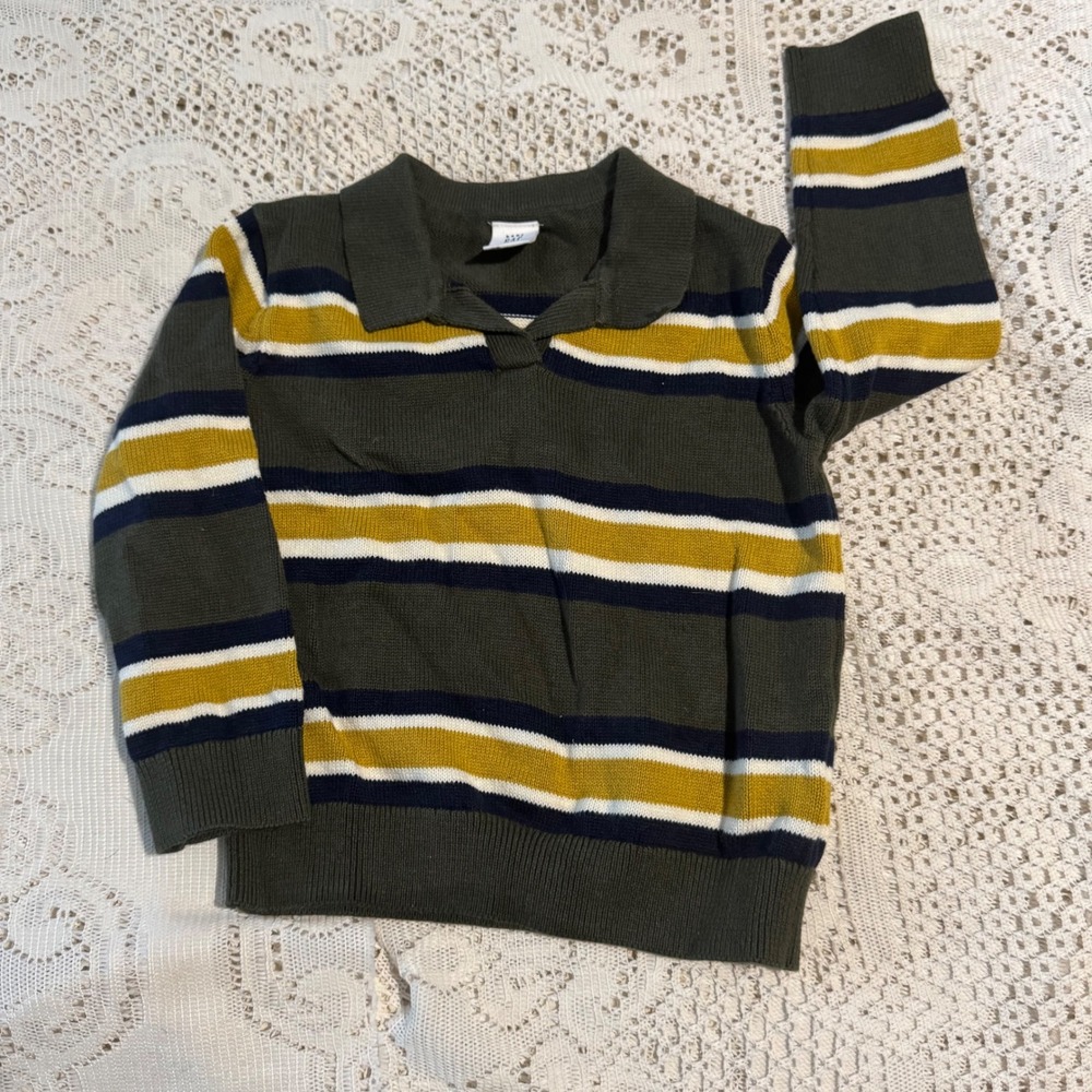 Baby GAP 18-24 Months Olive Green Striped Knit Polo Shirt Toddler Cotton